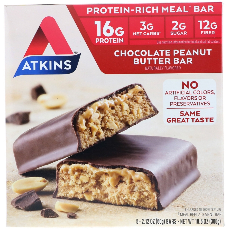 Atkins Advantage Шоколадный батончик с арахисовым маслом 5 батончиков 2.1 унции (60 г) каждый