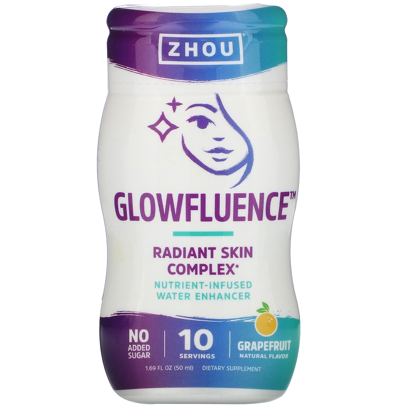 Zhou Nutrition, Glowfluence, Nutrient-Infused Water Enhancer, Grapefruit, 1.69 fl oz (50 ml)