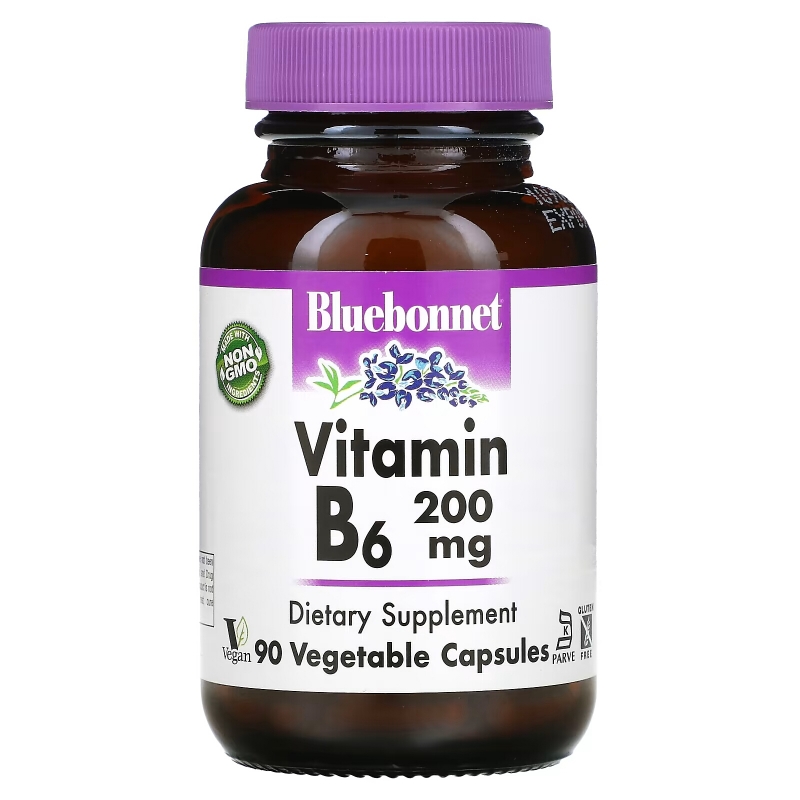 Bluebonnet Nutrition Витамин B-6 200 мг 90 растительных капсул