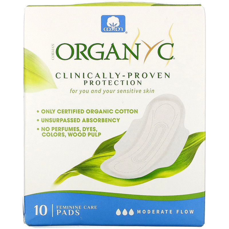 Organyc, Menstrual Pads, Moderate Flow, 10 Pads