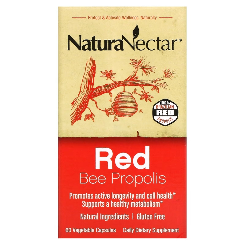 NaturaNectar Абсолютно натуральный красный пчелиный прополис  60 вегетарианских капсул