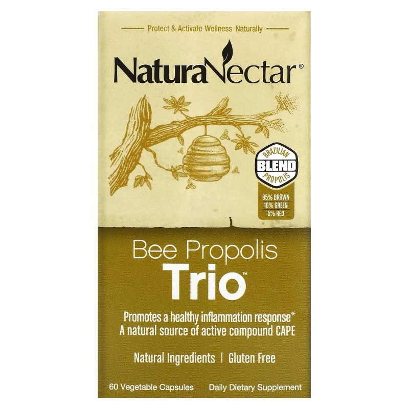 NaturaNectar Абсолютно натуральный пчелиный прополис - трио 60 вегетарианских капсул