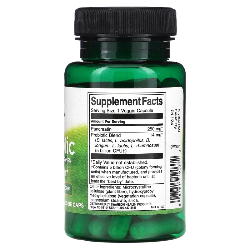 Swanson, Probiotic With Digestive Enzymes, 5 Billion CFU, 60 Veggie Caps