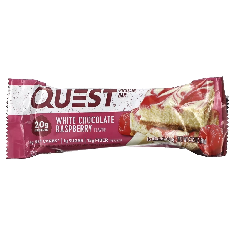 Quest Nutrition, Белковый батончик Quest, белый шоколад с малиной, 12 батончиков, 2,12 унц. (60 г)