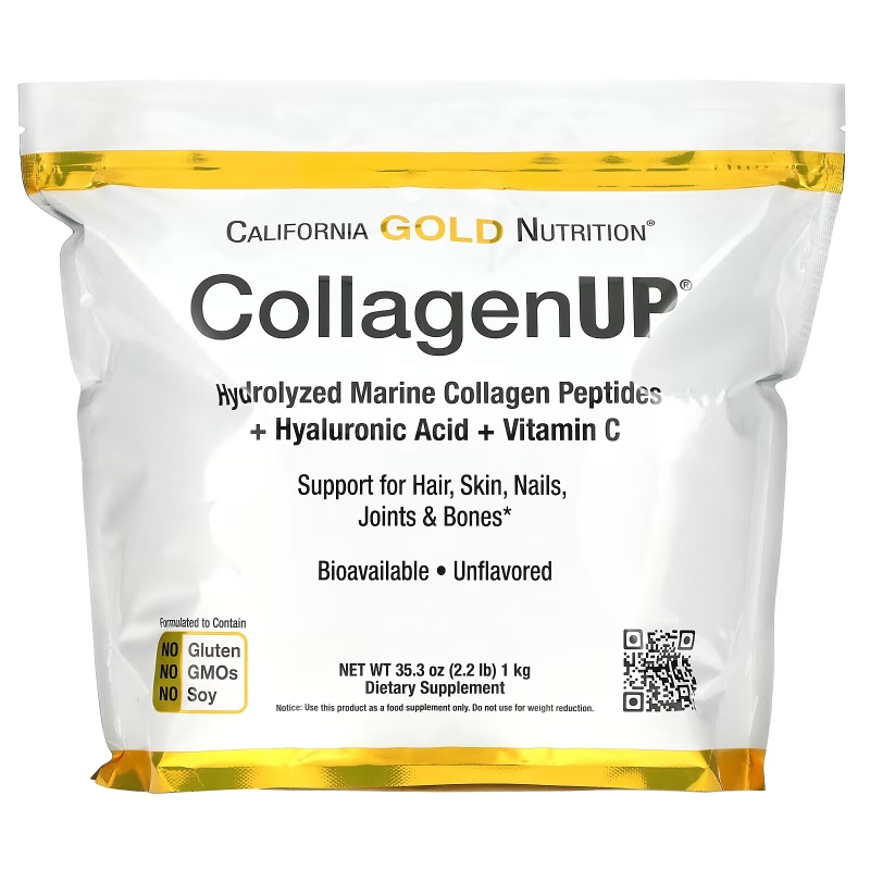 California Gold Nutrition, CollagenUP, Hydrolyzed Marine Collagen Peptides with Hyaluronic Acid and Vitamin C, Unflavored, 2.2 lbs (1 kg)